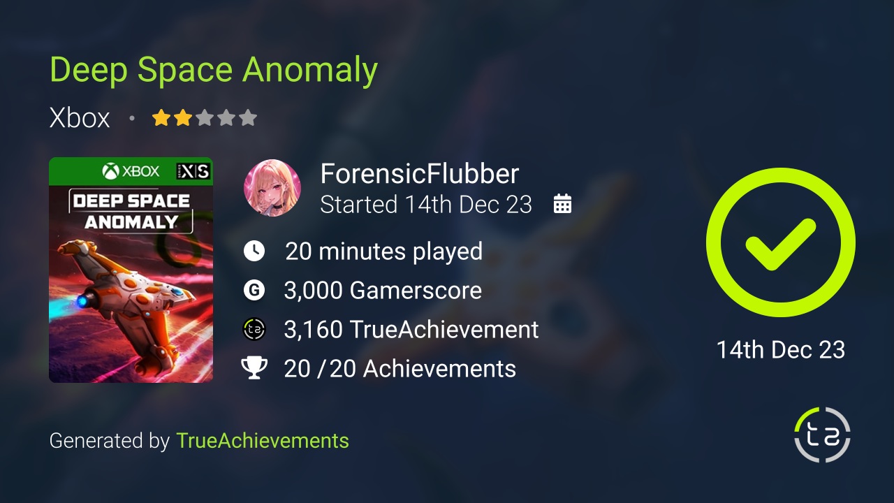 Deep Space Anomaly achievement summary